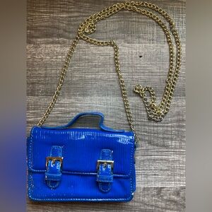 Blue Patent Leather Chain Strap Bag